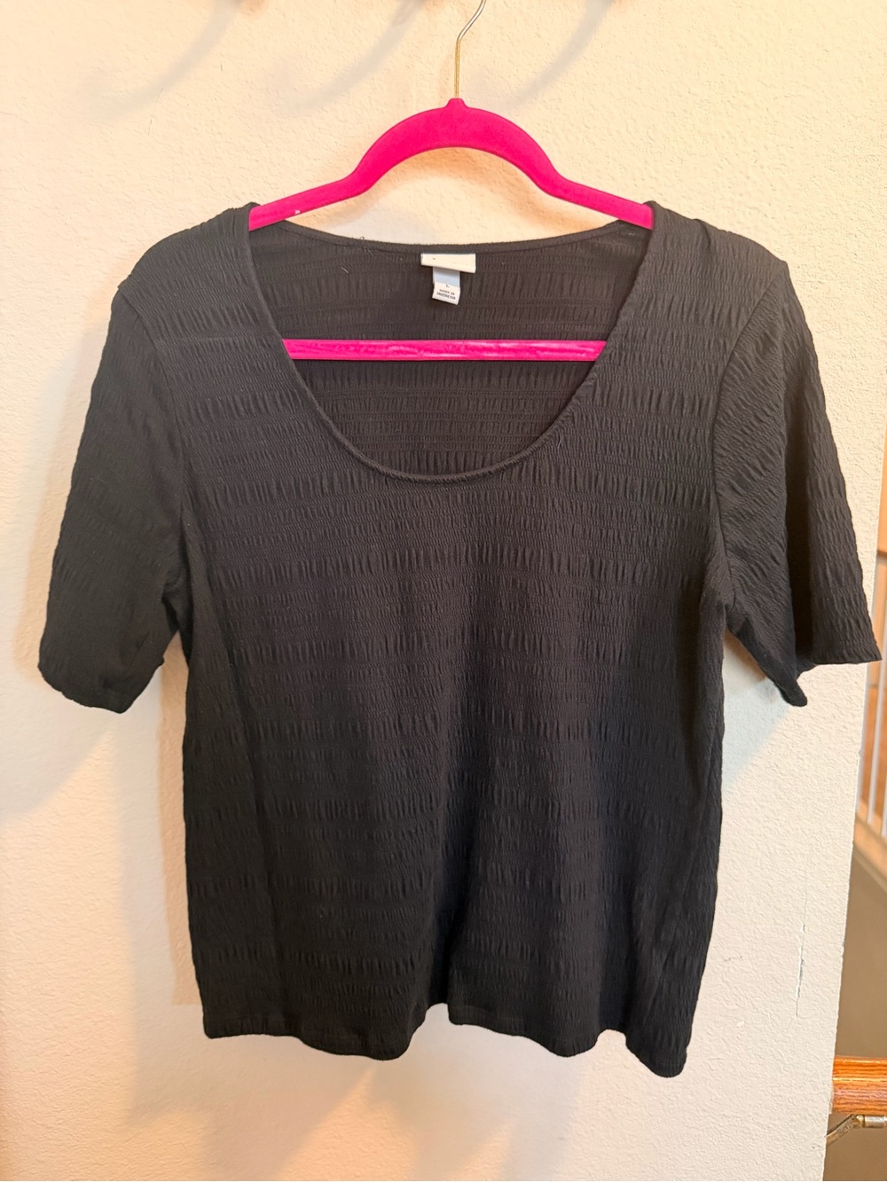 a new day Black Short Sleeve Textured Scoop Neck Top